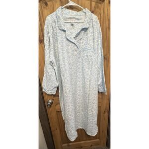 Intimate Options Woman Nightgown 3X Blue Floral 100% Cotton Long Sleeve Vintage